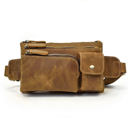 Realaiot Genuine Leather men bag waist bag genuine cow leather vintage small fanny pack male waist pack chest pack summer bag for men