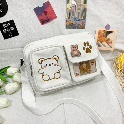 Realaiot Women's Messenger Bags Ladies Canvas Printed Cute Bear Bag Lady Sweet Cartoon Student Shoulder Bag School Bag