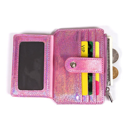 Cyflymder Laser Heart Embroidered ID Credit Card Holder PU Leather Women Thin Wallet Zipper Hasp Coin Bag Money Clip Portable Small Purse