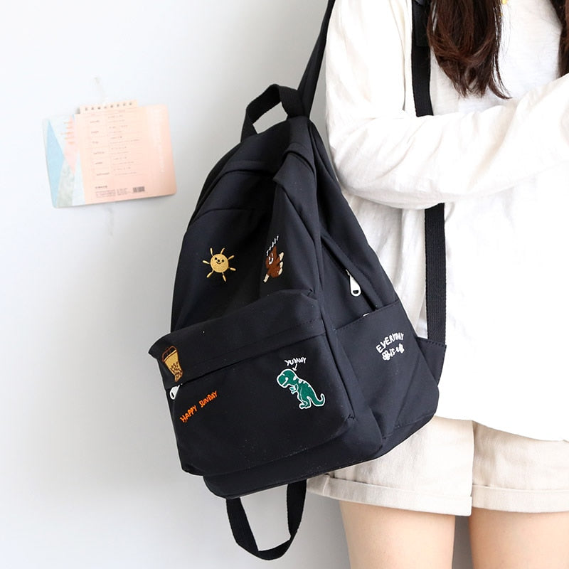 Realaiot Female Cute Embroidery Backpack Women Harajuku School Bag Teenage Book Ladies Backpack Kawaii College Student Girl Bags Fashion