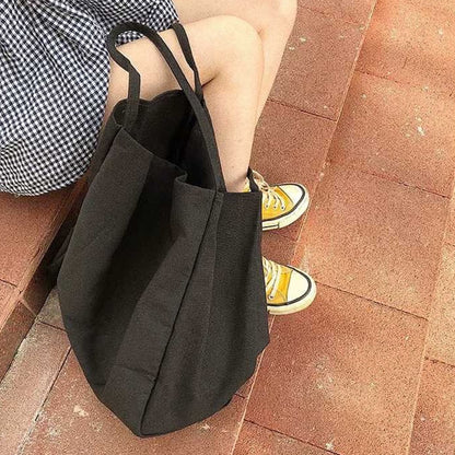 Realaiot Large Canvas Tote Bag Women Big Capacity Shopping Handbag Simple Lady Shoulder Bag Solid Color Handle Bag Reusable Designer Tote