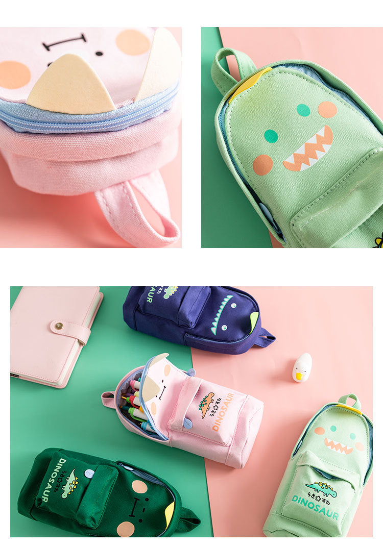 Realaiot Kawaii Lucky Cat and Dinosaur Pen Pencil Bag Cartoon Schoolbag Shape Storage Organizer Pouch for Pens Stationery School