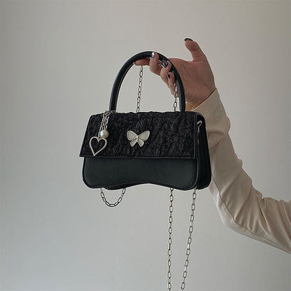 Realaiot Girly Cute Crossbody Bags Women Butterfly Heart Female Shoulder Bag With Chain Womens Handbag Korea Trendy Purses