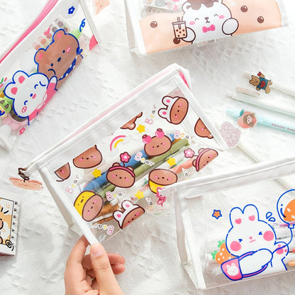 Realaiot Cute Bear Animal Transparent Pencil Case For Office Large Capacity Pencil Bag Material Escolar Kawaii Stationery School Supplies