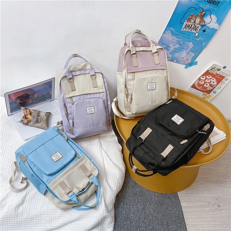 Cyflymder New Nylon Women Backpack Female Contrast Color Ring Buckle Portable Travel Bag Cute Fashion School Backpack for Teenage Girls