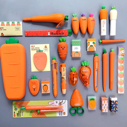 Realaiot Creative Carrot Series Silicone Soft Pencil Case Penholder Organizer Bag Kawaii Stationery Set Kids Birthday Gift