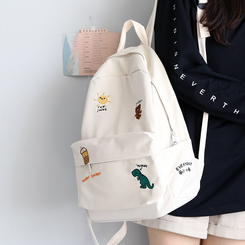 Realaiot Female Cute Embroidery Backpack Women Harajuku School Bag Teenage Book Ladies Backpack Kawaii College Student Girl Bags Fashion