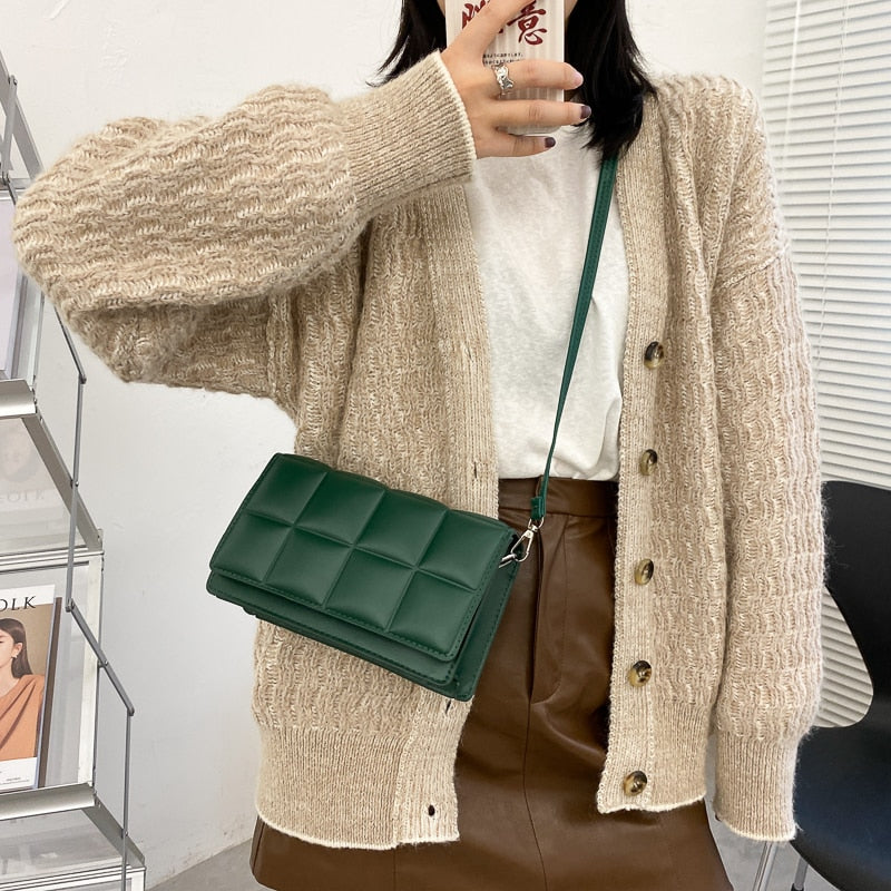 Realaiot Solid Color Fashion Shoulder Handbags Female Travel Cross Body Bag Weave Small PU Leather Crossbody Bags For Women