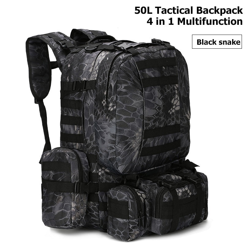 Realaiot 50L Tactical Backpack,Men's Military Backpack,4 in 1Molle Sport Tactical Bag,Outdoor Hiking Climbing Army Backpack Camping Bags Gifts for Men