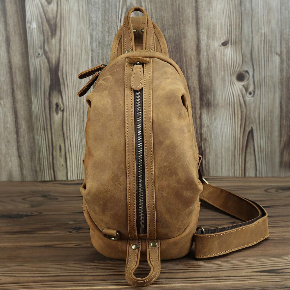 Realaiot Unique Men's Crazy Horse Leather Chest Bag Real Leather Cowhide iPad Mini Male Single Shoulder Back pack Crossbody Bags