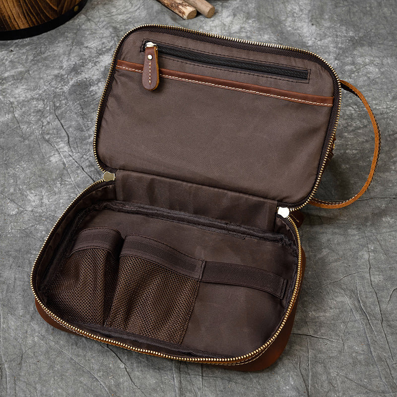 Realaiot Thick Leather Clutch Bag mens wash bag storage bag genuine leather Toiletry kits bag real cowskin make up day clutch