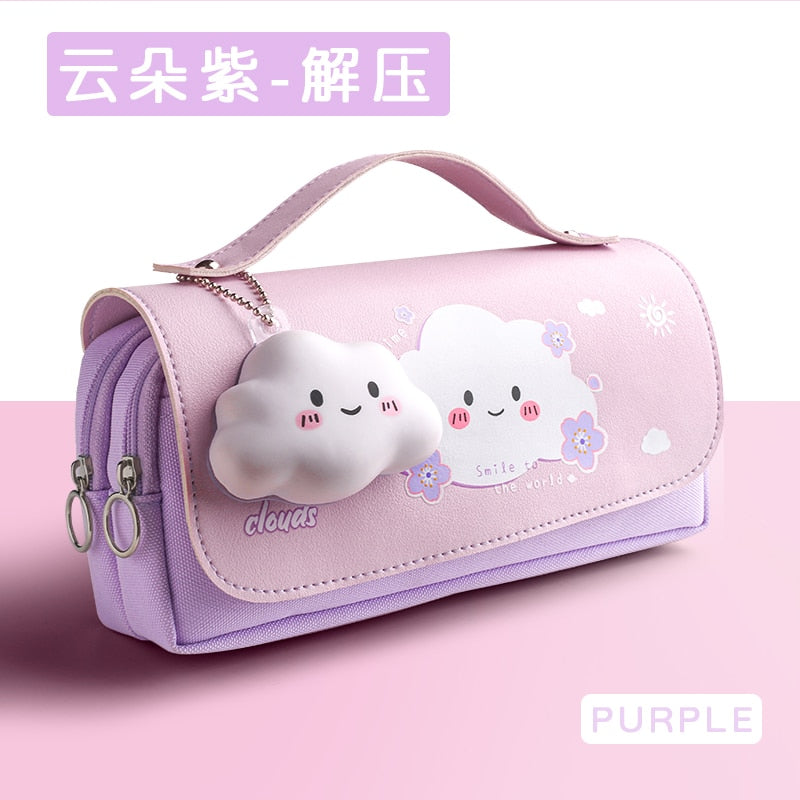 Cyflymder Sakura Pencil Bag PU Leather Pen Case Kawaii Stationery Ruler Pouch for School Girl Sweet Eraser Holder Gift Box Flowers Storage