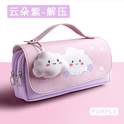 Cyflymder Sakura Pencil Bag PU Leather Pen Case Kawaii Stationery Ruler Pouch for School Girl Sweet Eraser Holder Gift Box Flowers Storage