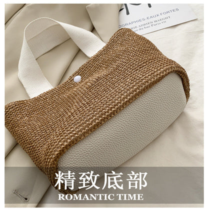 Realaiot Capacity Straw Bags Women Handmade Woven Basket Summer Bohemian Beach Bags Luxury Brand Canvas Lady Handbags