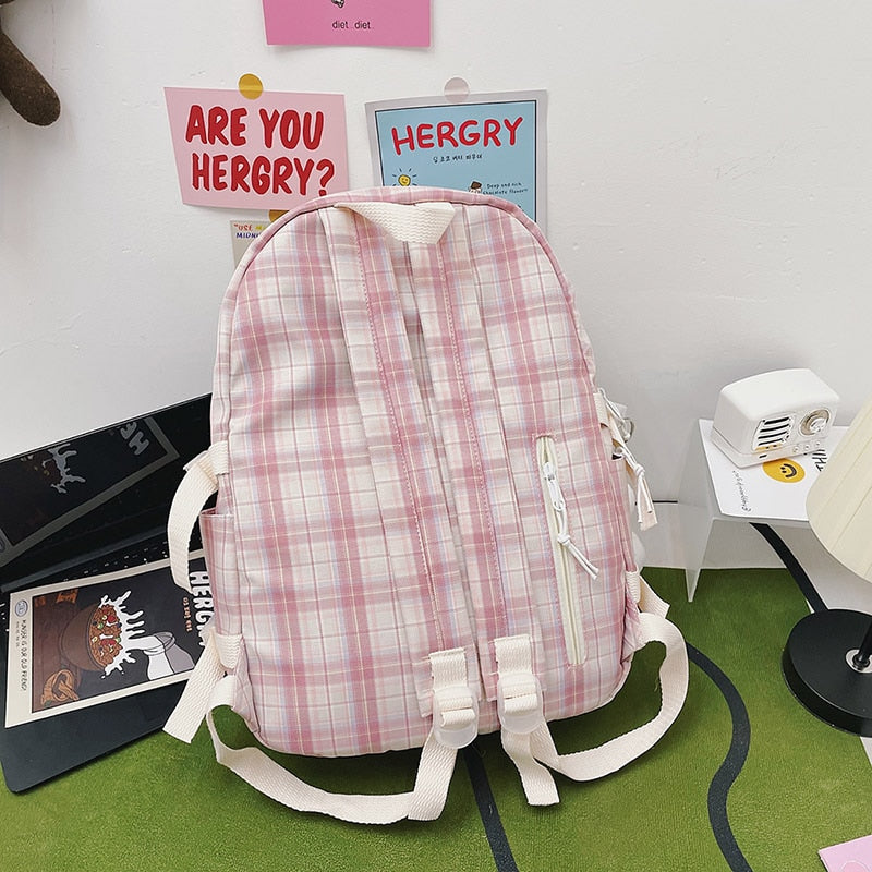 Cyflymder Plaid Transparent PVC Kawaii Contrast Color Girls College Leisure Kawaii Backpack Large Nylon School Backpack For Women Bags