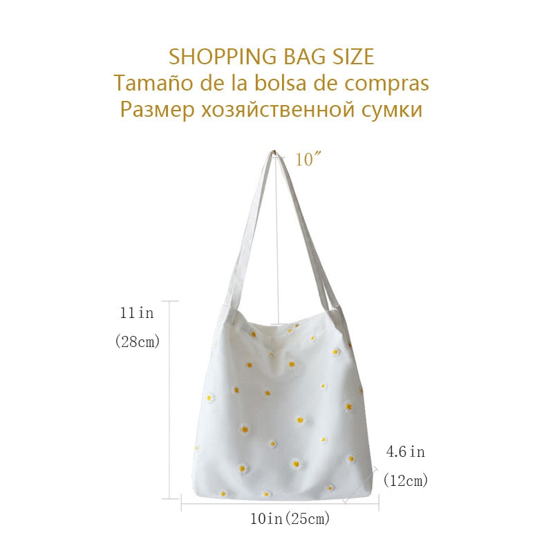Realaiot Canvas Bags for Women Shopper Designer Handbag Girls Casual Embroidery with Daisy Crochet Small Cute Mesh Shoulder Tote Bag