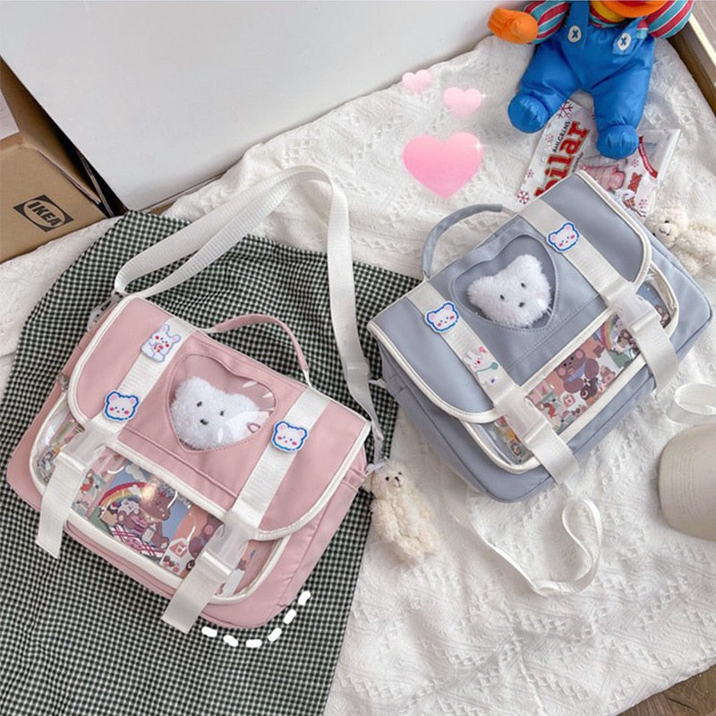 Realaiot Kawaii Backpack Women Luxury Designer Shopper Bag New High Quality Fashion Japanese Style Transparent Bear Schoolbag