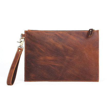 Realaiot Genuine Leather Men's Clutch Bag Big Crazy Horse Leather Business Document Envelope Top Layer Cowhide Clutch Men's Bag