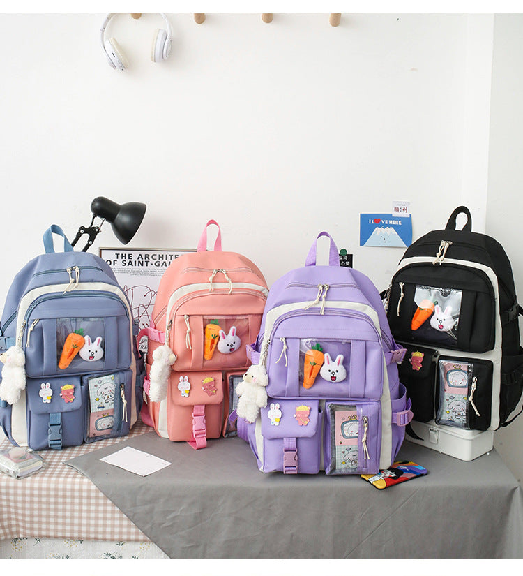 Realaiot 4 Pcs Sets Children's School Backpack Kawaii Women's Backpack Bookbag School Bags For teens Girls mochilas New Year Gifts for Teen