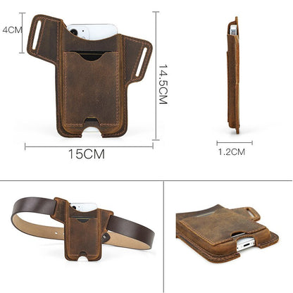 Realaiot 100% Cow Leather Phone Case for iPhone 13 12 Men Crazy Horse Cellphone Loop Holster Case Belt Waist Bag Purse Phone Wallet