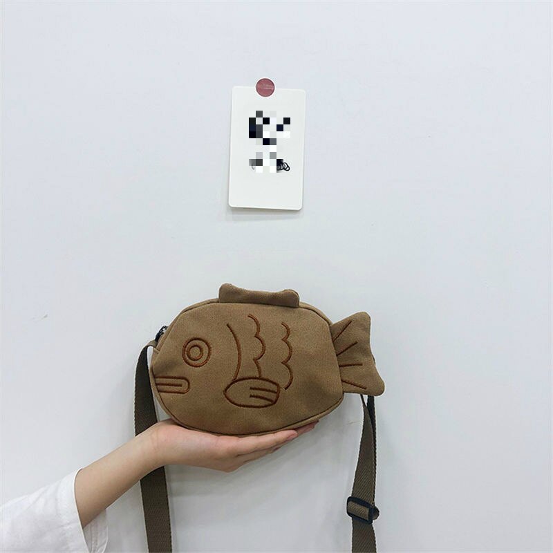 Realaiot Cartoon Fish Canvas Ladies Messenger Bag Casual Female Small Shoulder Bags Portable Girl Student Crossbody Bags Phone Purse