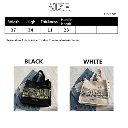 Realaiot Women Literature and Art Shoulder Canvas Bag Fashion Printing Student Simple Korean Casual Shopping Bag Large Capacity Tote Bag