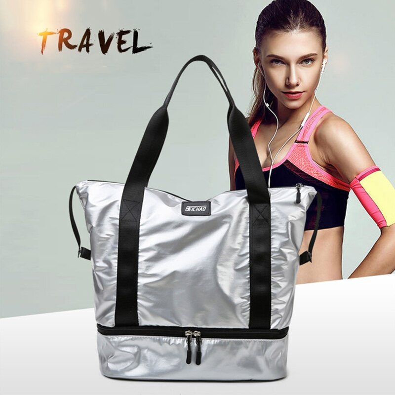 Realaiot Fashion Waterproof Travel Duffle Bags for Women Large Capacity Lady Luggage Storage Bag Multifunction Wet Dry Gym Separation Bag