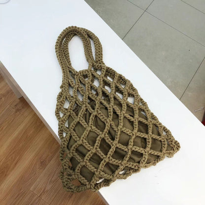 Cyflymder New Korean Brand Cute Women's Girl Cotton Knitting Woven Mesh Hollow Vegetable Basket Bucket Linen Small Portable Bag