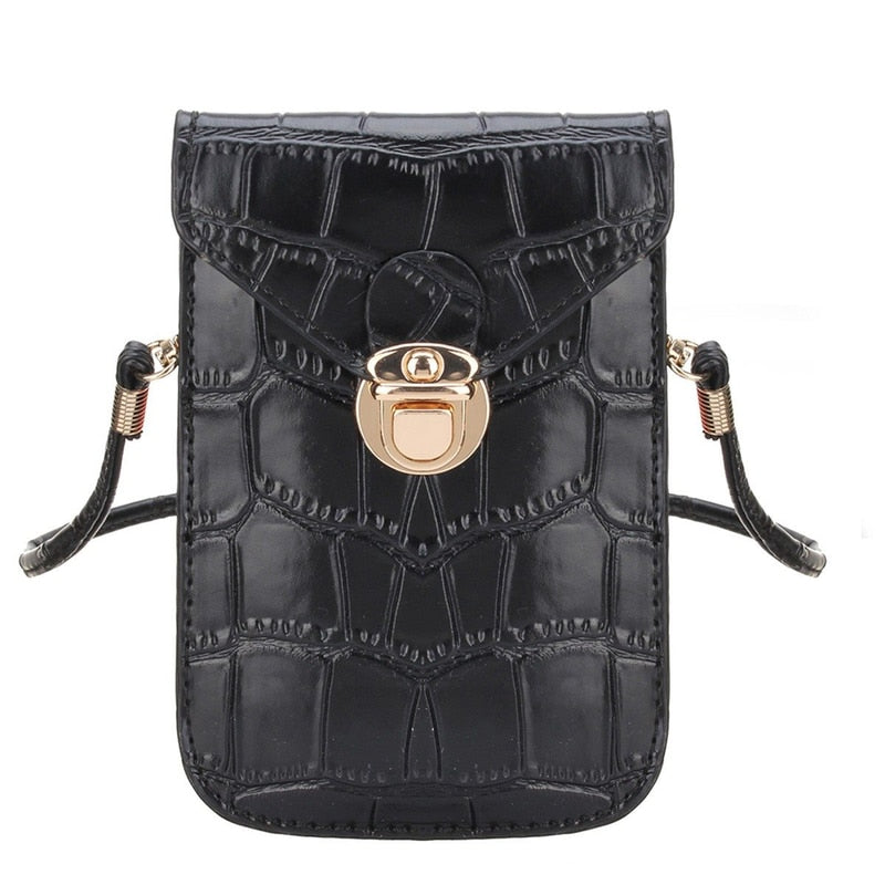 Realaiot Silver Mobile Phone Mini Bags Small Clutches Shoulder Bag Crocodile Leather Women Handbag Black Clutch Purse Handbag Flap Black