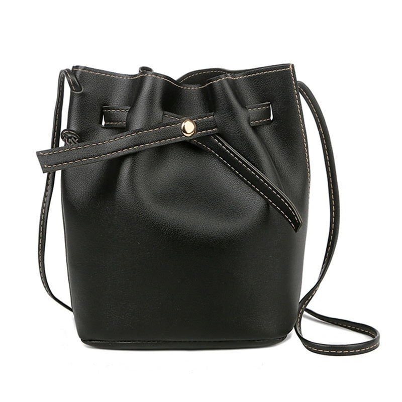 Realaiot Fashion Bucket Shoulder Bag Women Drawstring Crossbody Bag Female Messenger Bags Ladies Synthetic Leather Handbag