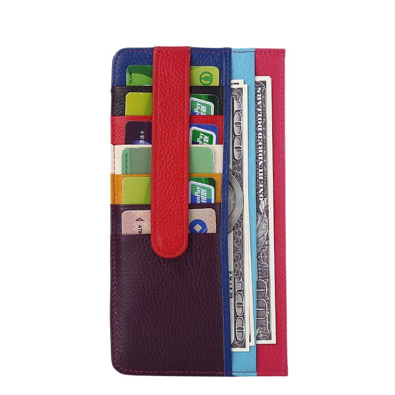 Realaiot Genuine Leather Women Card Holder Patchwork Leather Credit Card Case Wallet