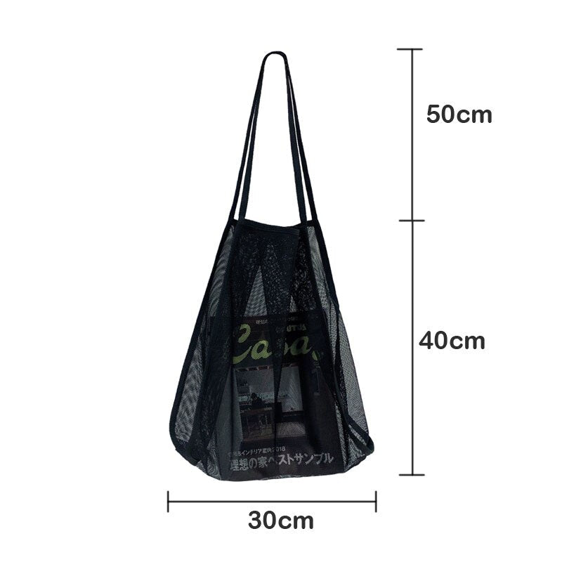 Realaiot Women's Shoulder Bag Mesh Totes Net Beach Bag Foldable Handbag Fruit Grocery Shopping Bags Fashion Large Capacity