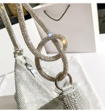 Realaiot Handle Rhinestones Evening Clutch Bag silver Shiny Crystal Dinner Party Wedding Purses and Handbag Luxury Designer Shoulder Bag