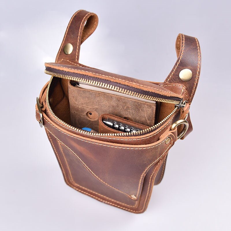 Cyflymder Retro crazy horse cowhide men's waist pack casual high-quality natural genuine leather motorcycle belt bag runner phone bag