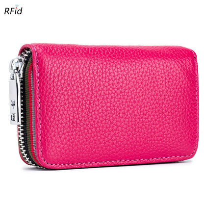 Realaiot Genuine Leather Men Women Card Holder Small Zipper Wallet Solid Coin Purse Accordion Design rfid ID Business Credit Card Bags