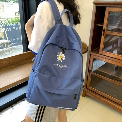 Realaiot Teen School Bag for Girls Backpack Women Printing Bookbags Middle Student Schoolbag Large Black Cute Flowers Nylon Bagpack