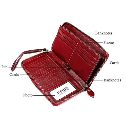 Cyflymder New Hot Women Genuine Leather Money Bag Fashion Female Long Strap Purses 6.5 Inch Phone Wallet Coin Card Holders Cowhide Clutch