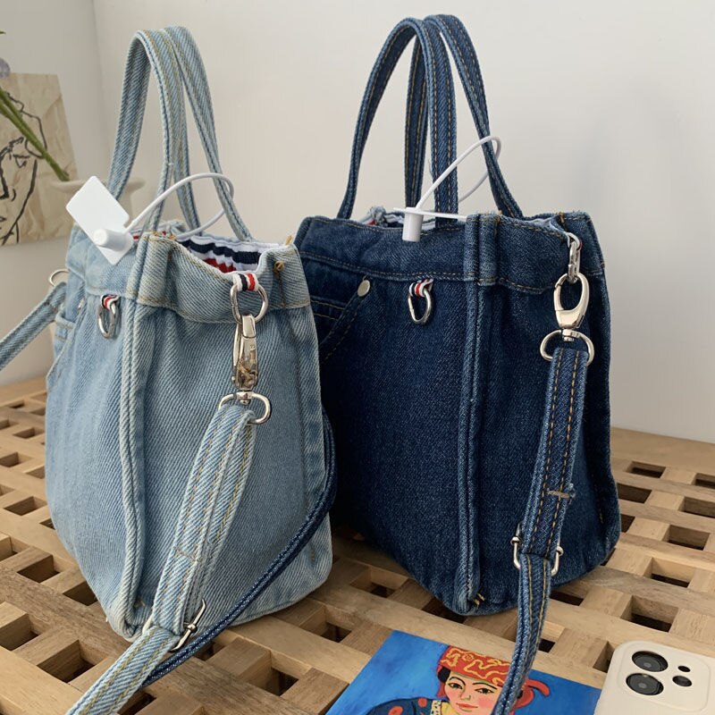 Realaiot Denim Jeans Shoulder Crossbody Bag Girl Fashion Luxury Design Totes For Women Casual Large Capacity Shopping Handbag and Purse