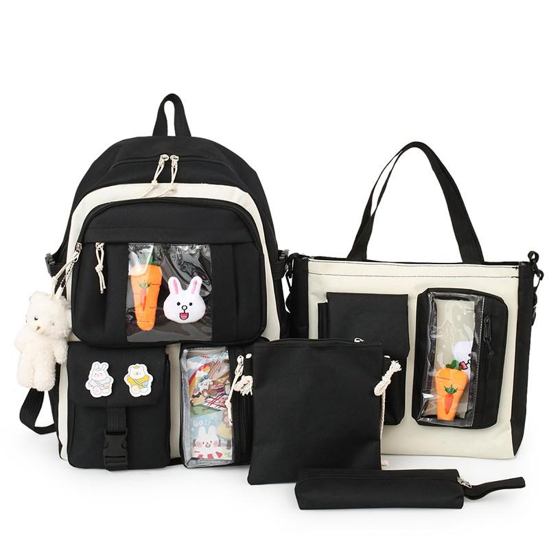 Realaiot 4 Pcs Sets Children's School Backpack Kawaii Women's Backpack Bookbag School Bags For teens Girls mochilas New Year Gifts for Teen