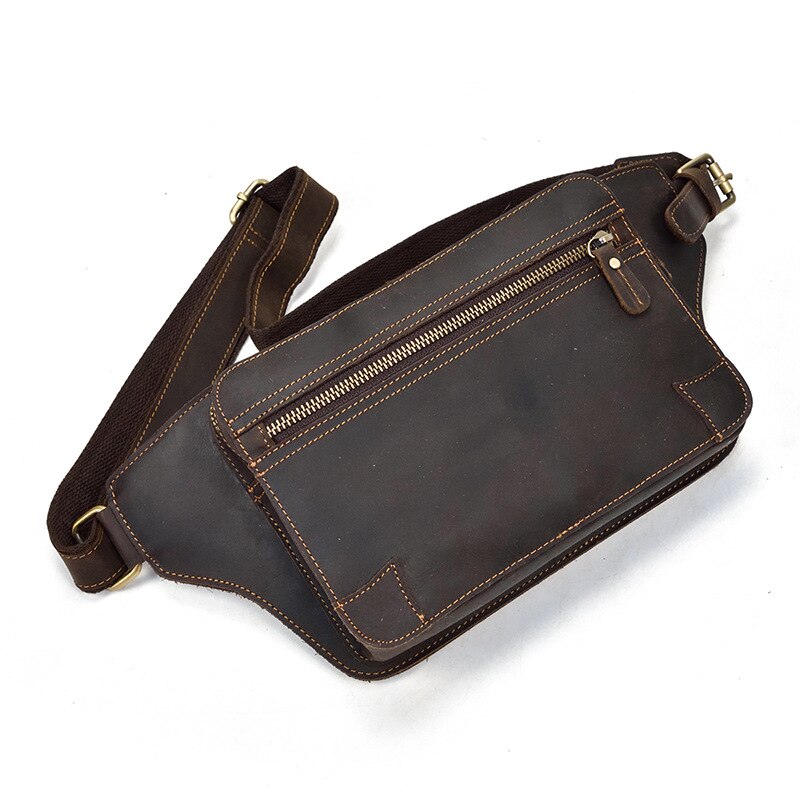 Realaiot Genuine Leather men bag waist bag genuine cow leather vintage small fanny pack male waist pack chest pack summer bag for men