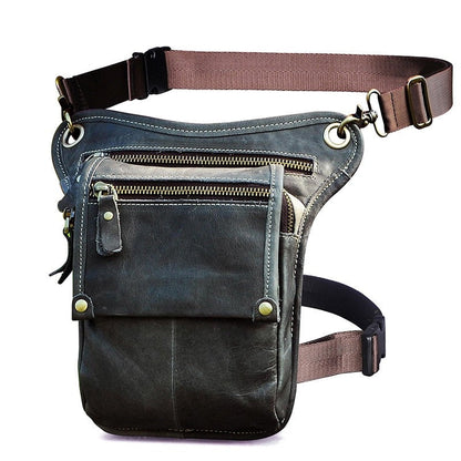 Realaiot Crazy Horse Leather men Multifunction Design Small Messenger Bag Fashion Travel Belt Waist Pack Drop Leg Bag Pouch Male 211-4-d Gifts for Men