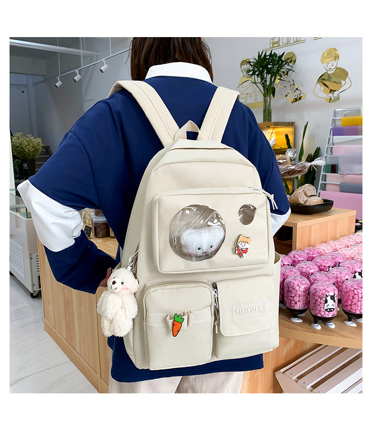 Cyflymder New 4Pcs/set Canvas School Laptop Backpacks Women Cute School Bags for Teenage Girls Bookbags College Travel Backpacks