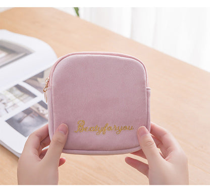 Realaiot Women Velvet Makeup Bag Girls Lipstick Organizer Cosmetic Bag Make up Package Pouch Sanitary Pads Toiletry Storage Bag