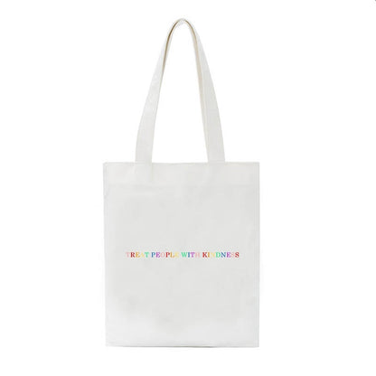 Realaiot Treat People with Kindness Letter Casual Harry Styles Fashion Canvas Big Capacity Harajuku Women New Fun Vintage Shoulder Bag