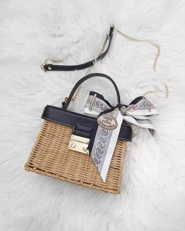 Realaiot Customized Flip Woven Crossbody Bags Casual Portable for Women Basket Straw Rattan Bag Women Box Vintage Straw Handbag