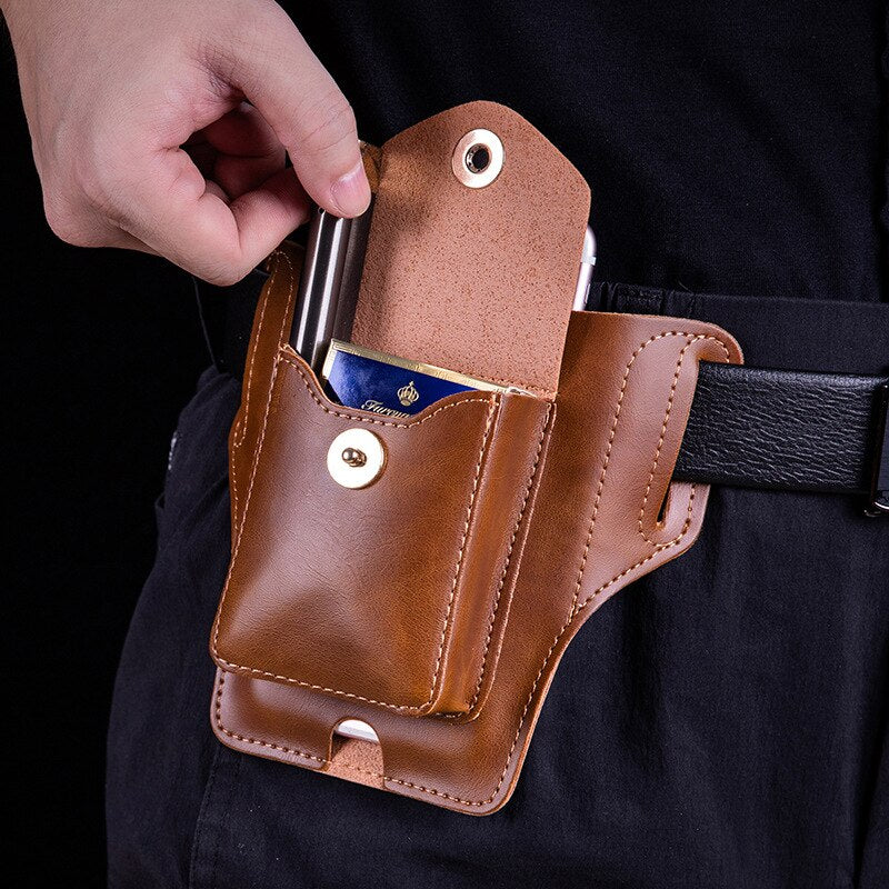 Cyflymder Multifunctional Lighter Mobile Phone Cigarette Case Pu Leather Brown Black Belt Bag 96*65*13mm