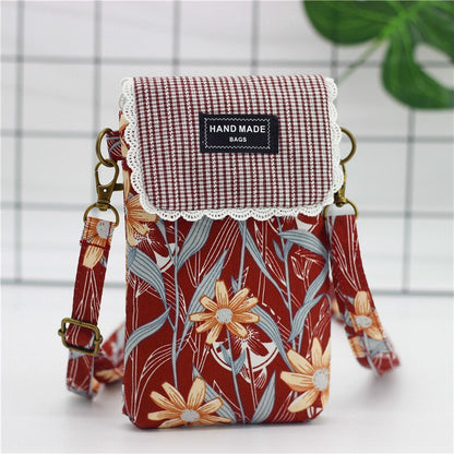 Cyflymder New Fashion Women's Small Shoulder Bag Cotton Flower Messenger Bag Girls 6-inch Large Screen Mobile Phone Bag