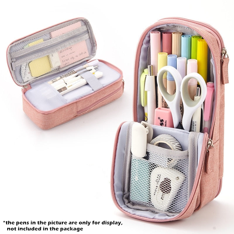 Cyflymder Normcore Pen Bag Pencil Case Two Layer Foldable Stand Fabric Phone Holder Storage Pouch for Stationery Office School