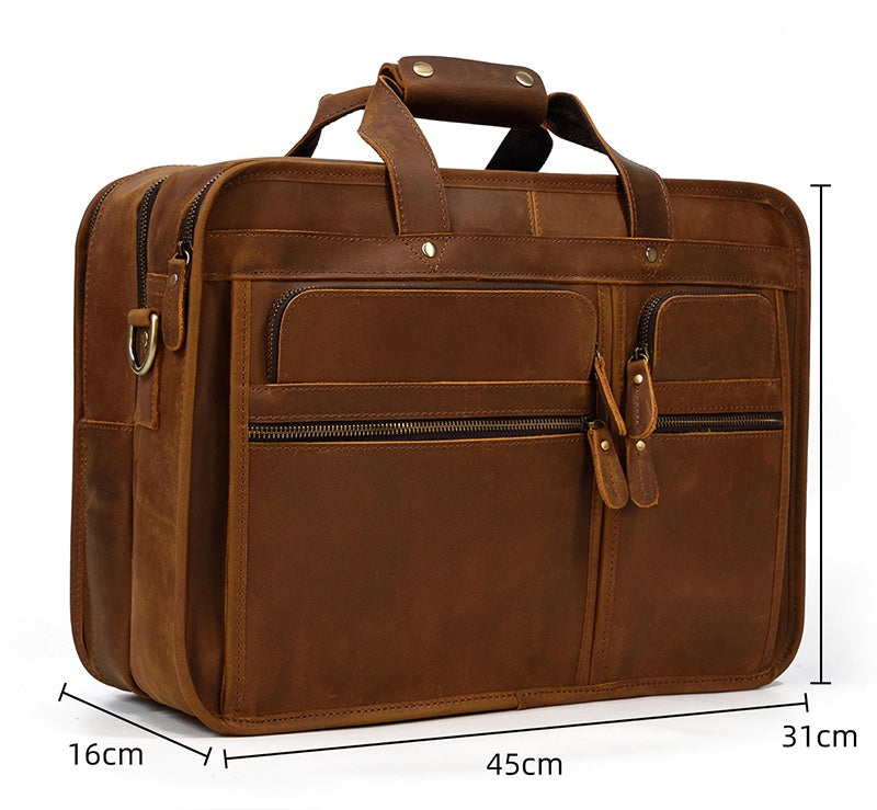 Realaiot Vintage Leather Mens Briefcase With Pockets Cowhide Bag On Business Suitcase Crazy Horse Leather Laptop Bags Design