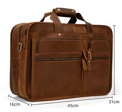 Realaiot Vintage Leather Mens Briefcase With Pockets Cowhide Bag On Business Suitcase Crazy Horse Leather Laptop Bags Design